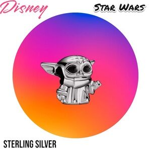 .925 Sterling Silver Charm Star Wars Grogu ruthenium-plated charm
